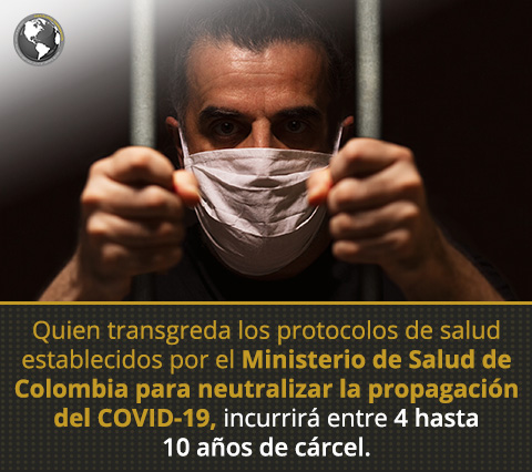Entre los delitos por violar medidas sanitarias por emergencia del COVID-19 en Colombia, está la privativa de libertad. Hombre Viola Medidas Sanitarias por Emergencia del COVID-19 en Colombia.