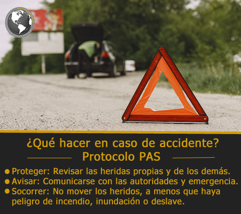 En caso de tener un accidente de tránsito se recomienda seguir el protocolo PAS