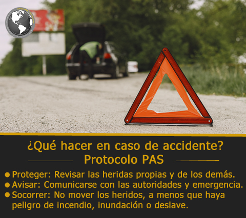 En caso de tener un accidente de trnsito se recomienda seguir el protocolo PAS